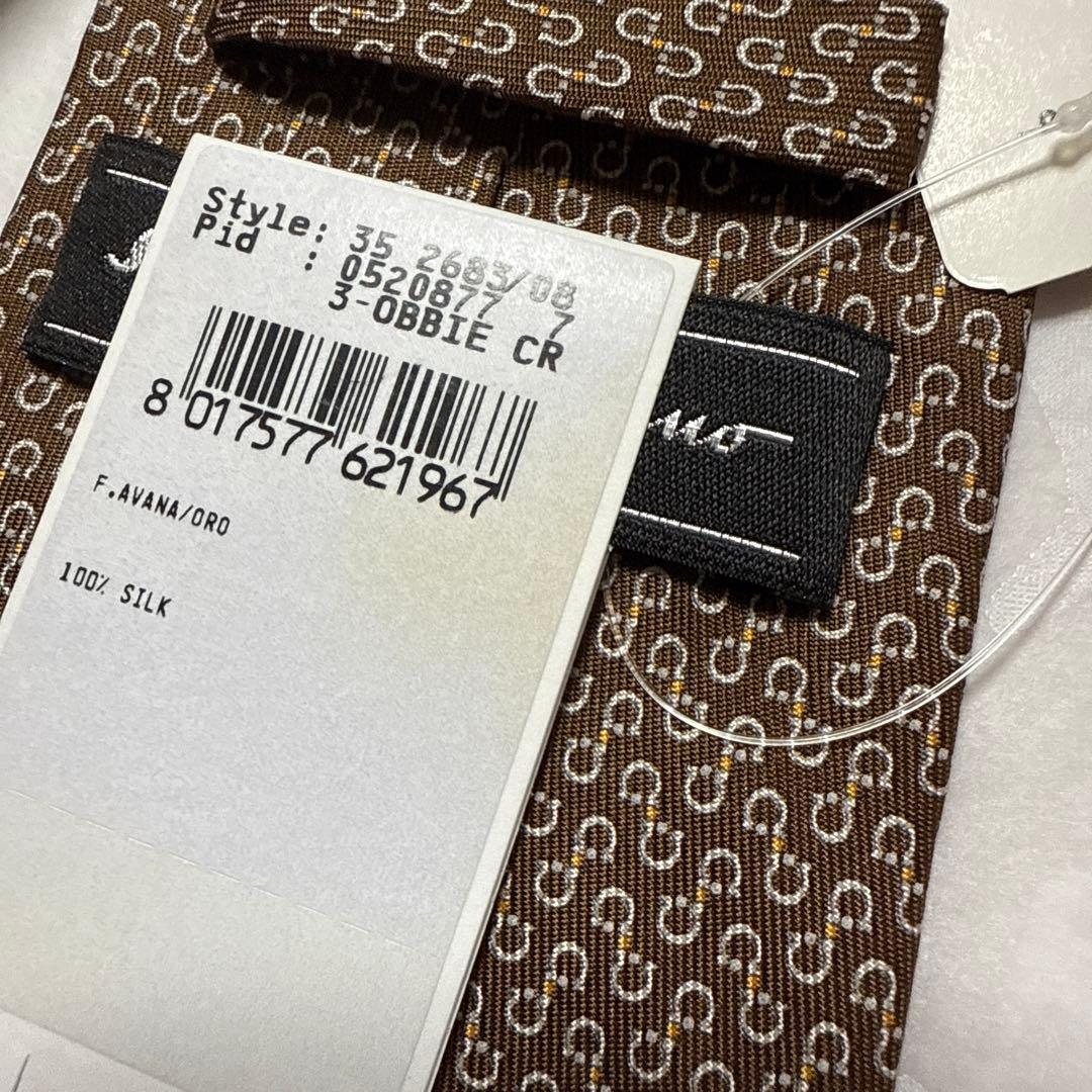 未使用タグ付　サルバトーレフェラガモ　ネクタイ　茶色　ガンチーニ柄