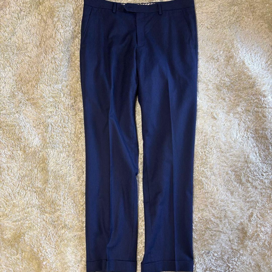 美品　スーツカンパニー　スーツ　ネイビー　ストライプ　XL カノニコ120 2B