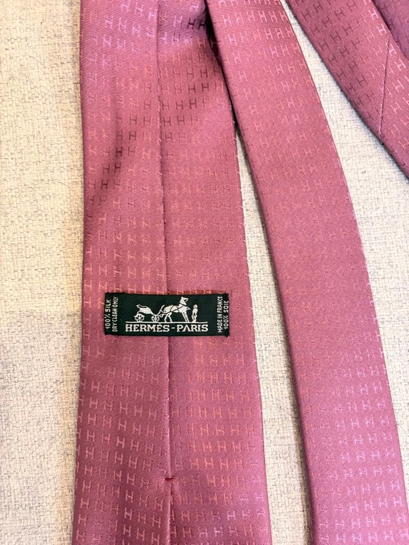 【ほぼ未使用】HERMES バーガンディ スリムタイ&H柄