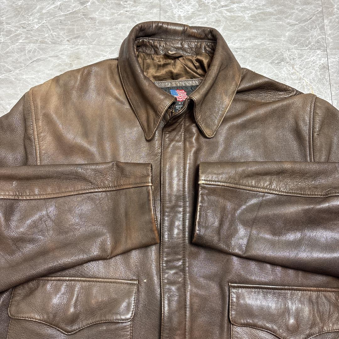 名作 USA製 A2 Flight Jacket XL 台襟 シールブラウン