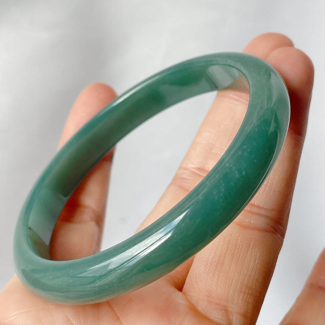【新入荷】本翡翠保証‼️天然翡翠　藍水バングル　内径約60.7mm 鑑定書付
