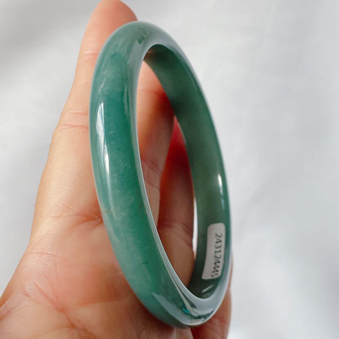 【新入荷】本翡翠保証‼️天然翡翠　藍水バングル　内径約60.7mm 鑑定書付