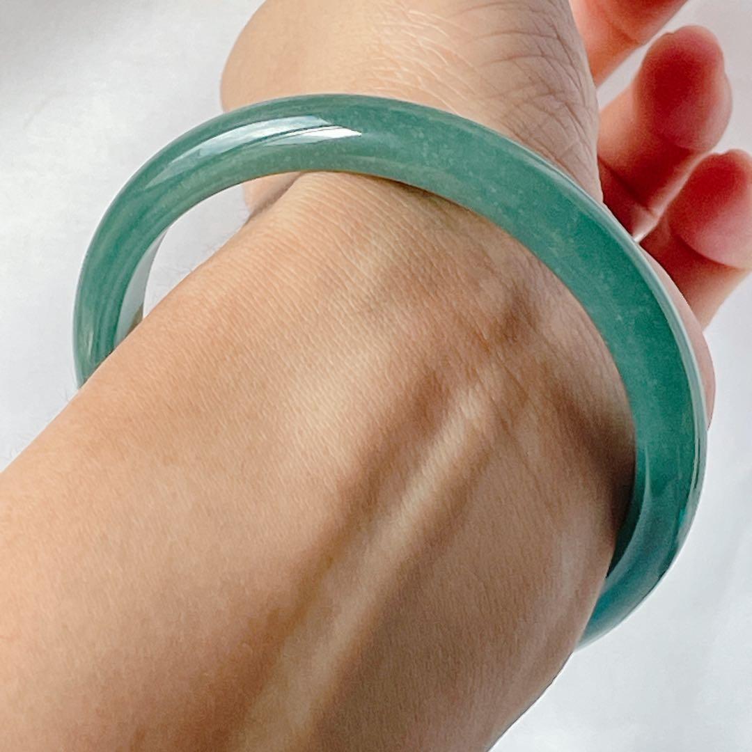 【新入荷】本翡翠保証‼️天然翡翠　藍水バングル　内径約60.7mm 鑑定書付