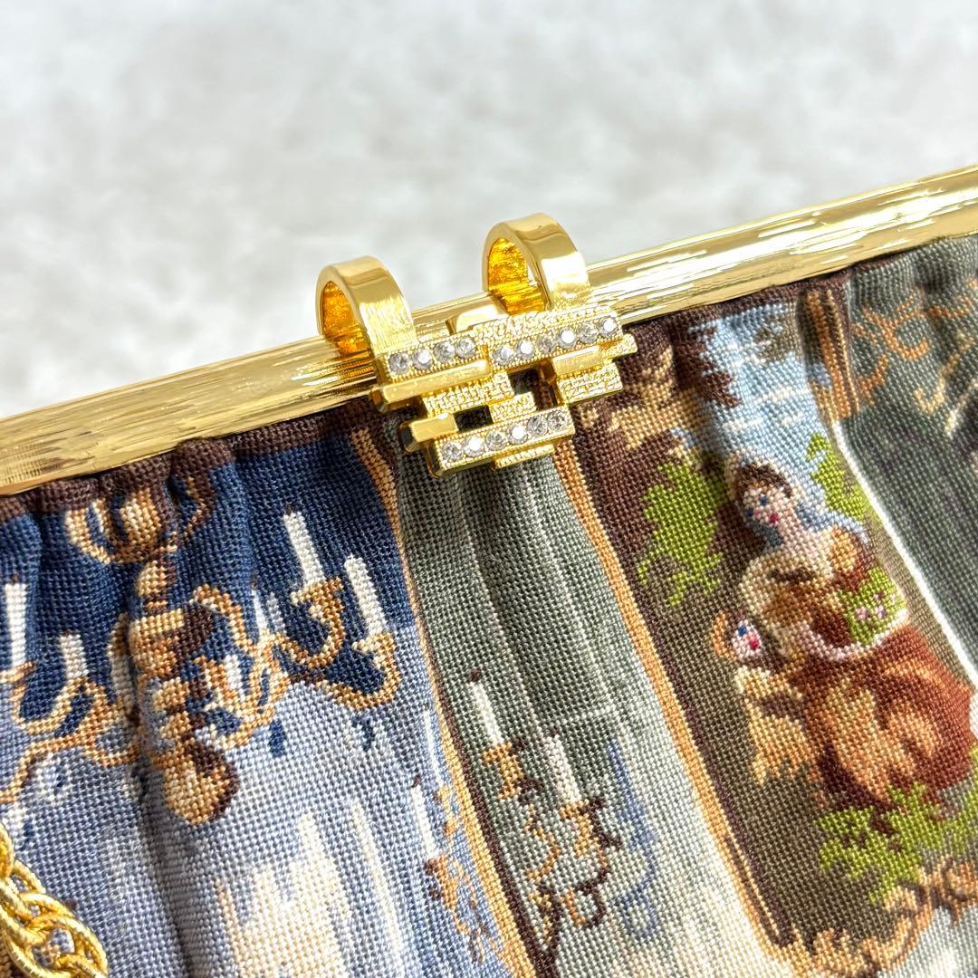 【美品】 久家道子 プチポアン パーティーバッグ がま口 刺繍