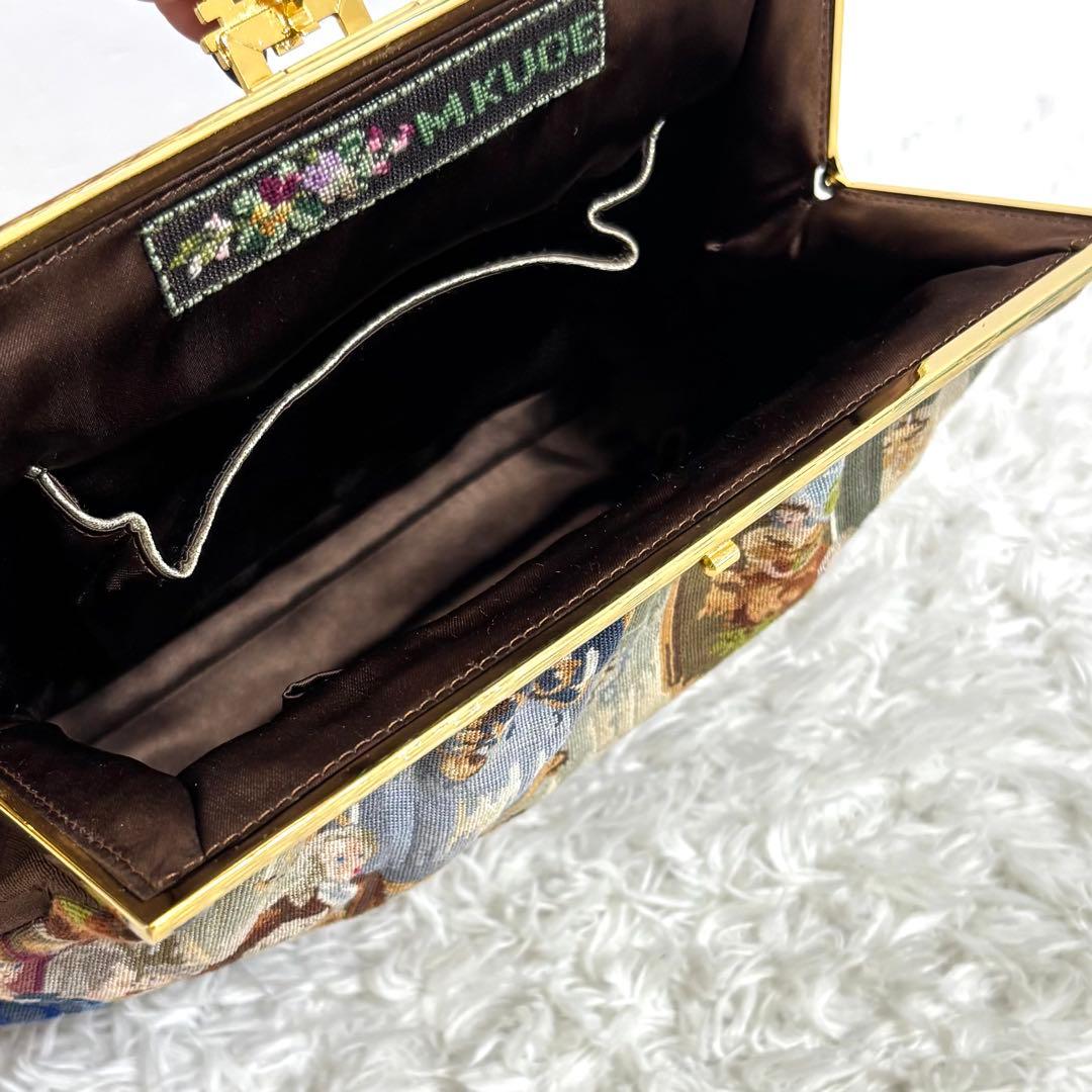 【美品】 久家道子 プチポアン パーティーバッグ がま口 刺繍