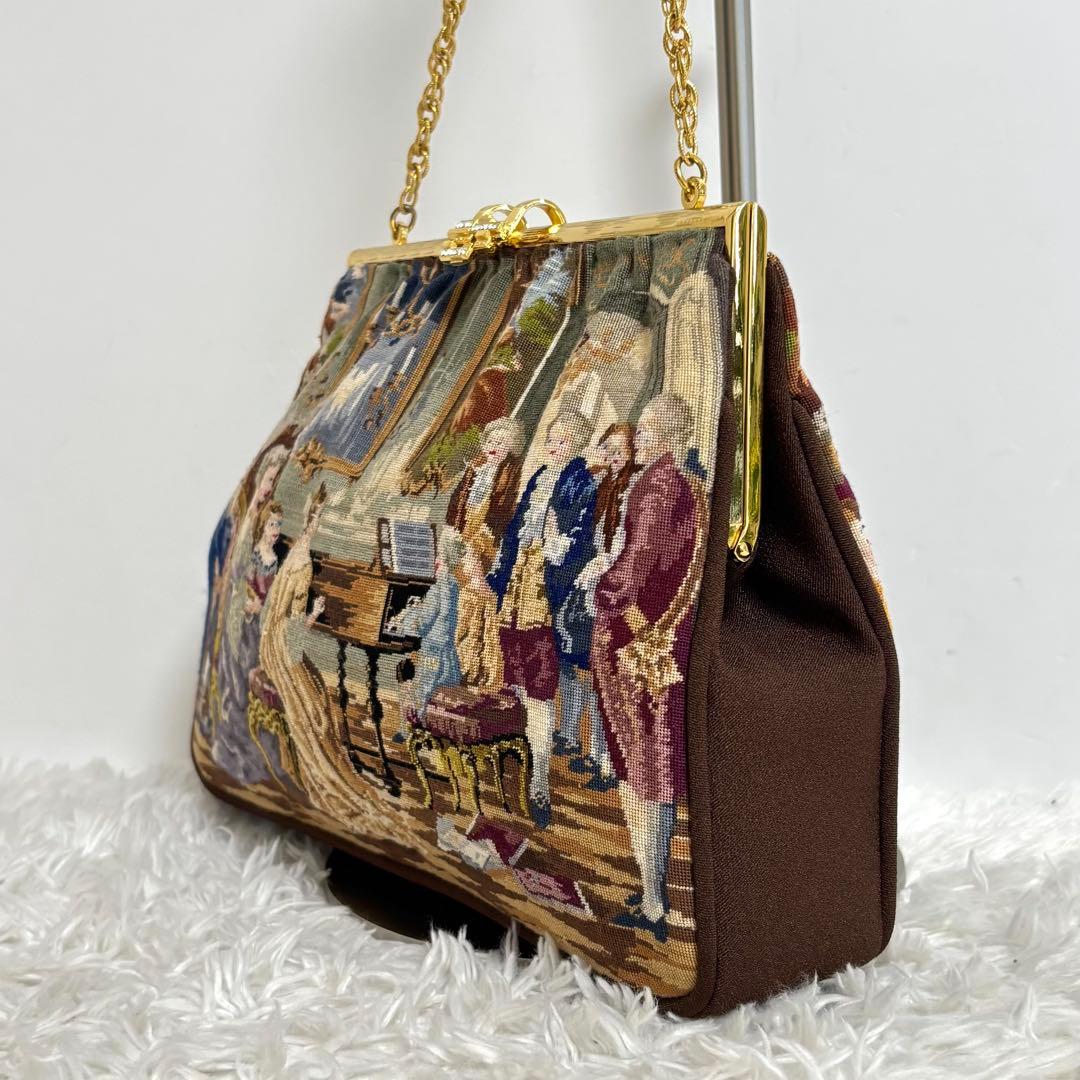 【美品】 久家道子 プチポアン パーティーバッグ がま口 刺繍