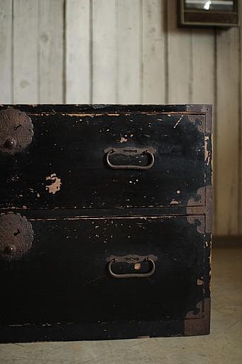 丸金具庄内箪笥　2段　タンス　収納　古家具　古民家　時代家具