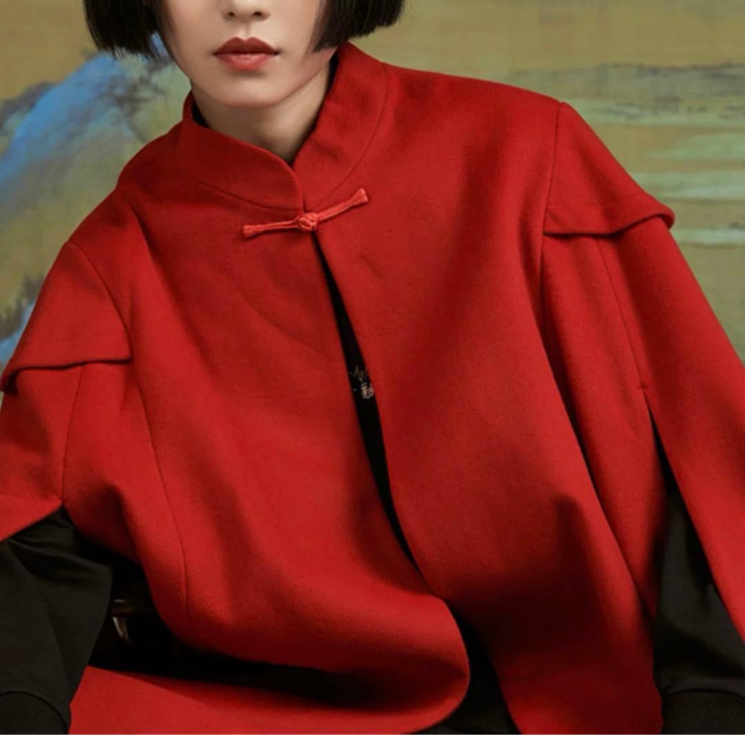 チャイナカラー ドラゴン龍 刺繍 ポンチョ・ケープコート 美品