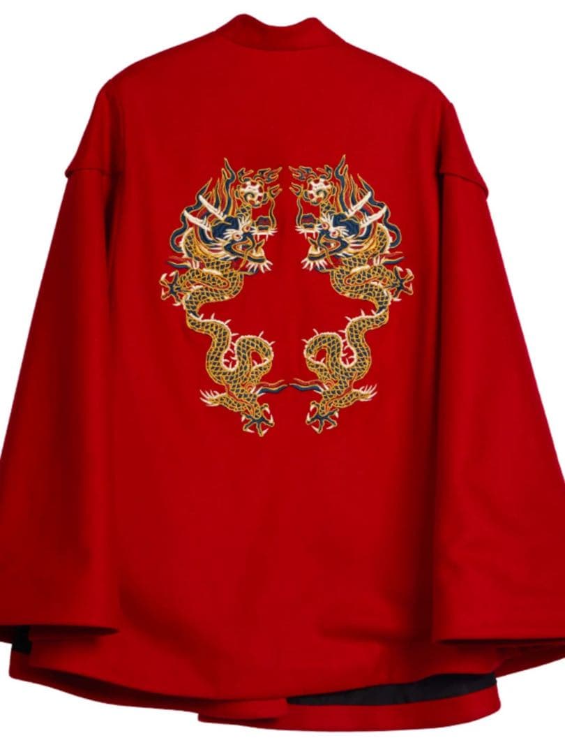 チャイナカラー ドラゴン龍 刺繍 ポンチョ・ケープコート 美品