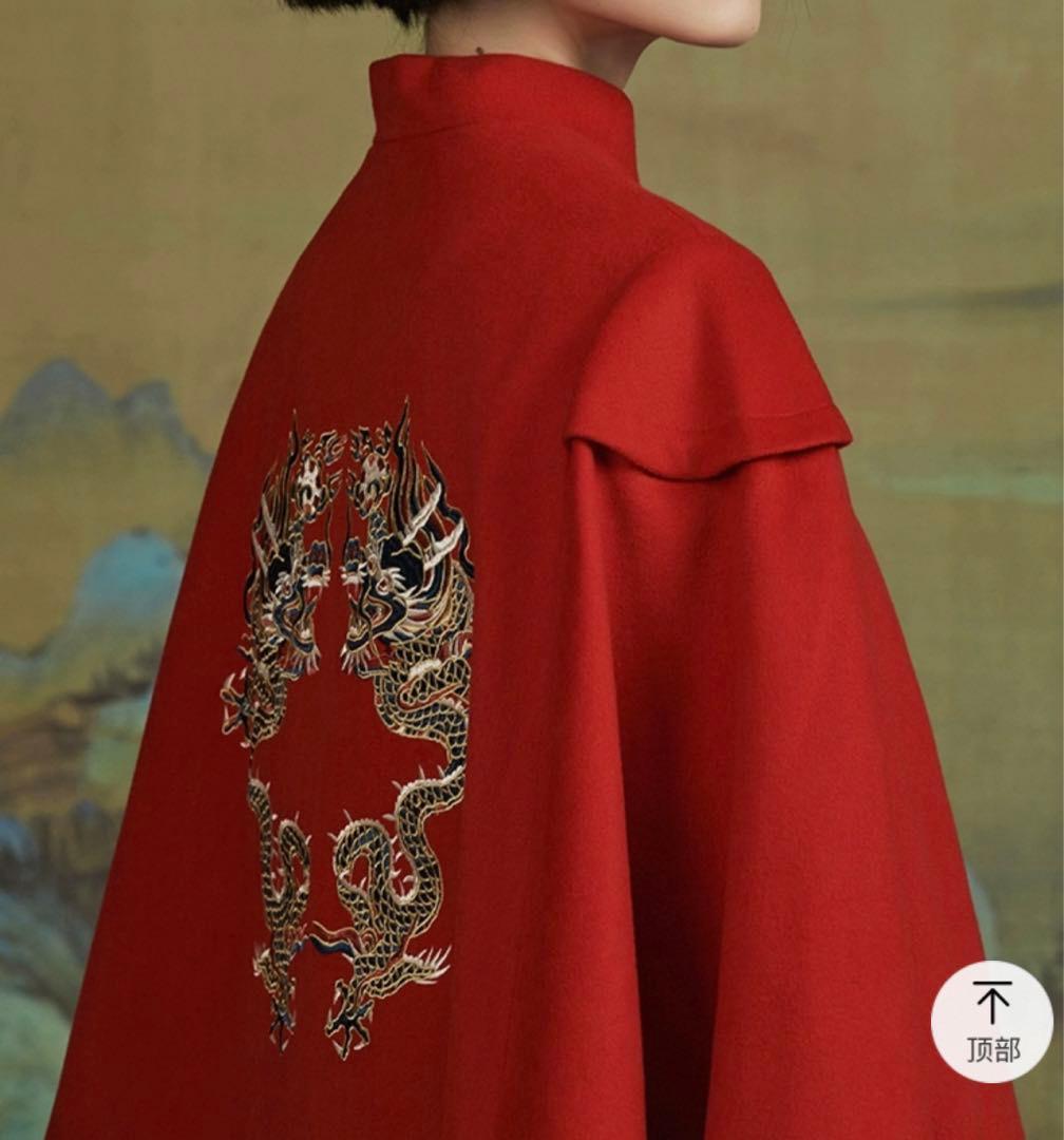 チャイナカラー ドラゴン龍 刺繍 ポンチョ・ケープコート 美品