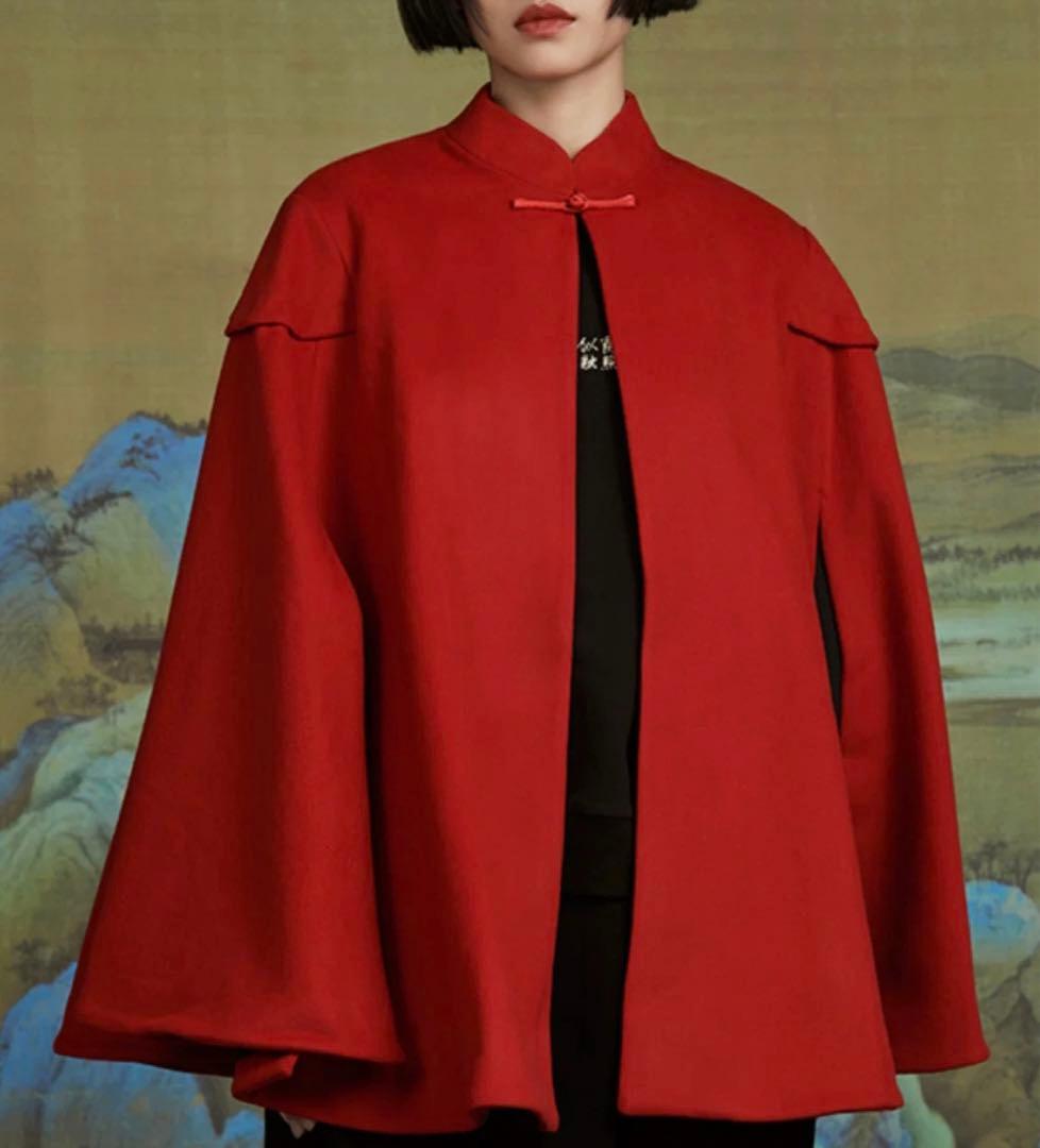 チャイナカラー ドラゴン龍 刺繍 ポンチョ・ケープコート 美品