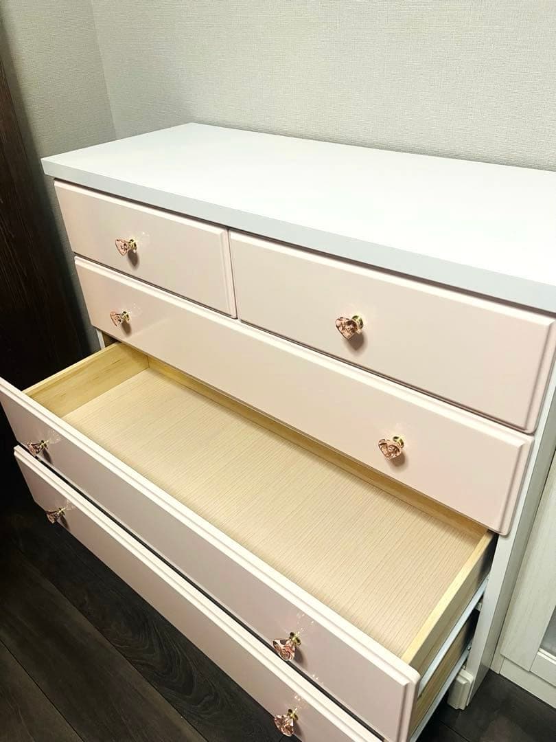 ニトリ ローチェスト 幅100 白 ピンク ハート型取っ手