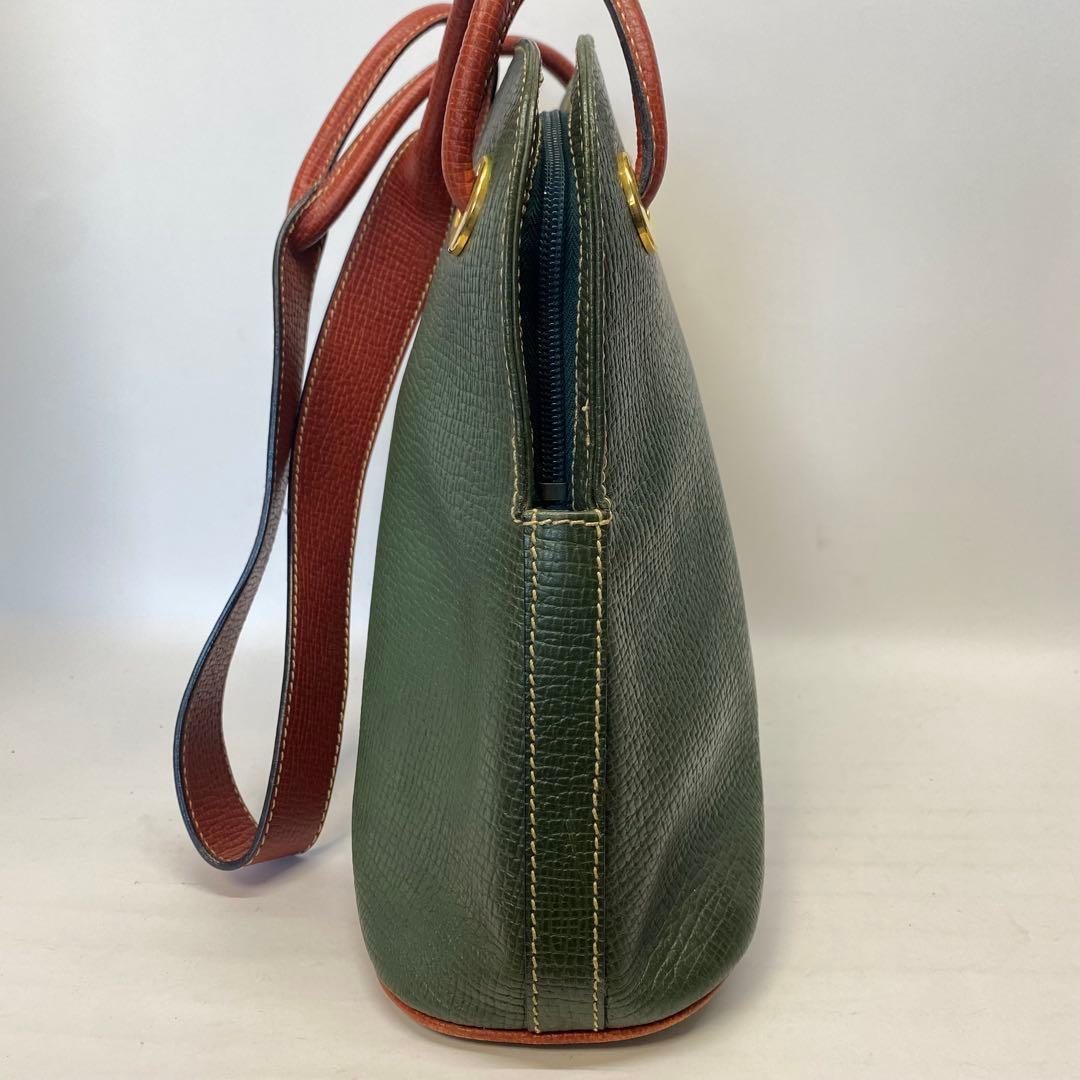ロエベ グリーンショルダーバッグ 型押しレザー ビンテージ