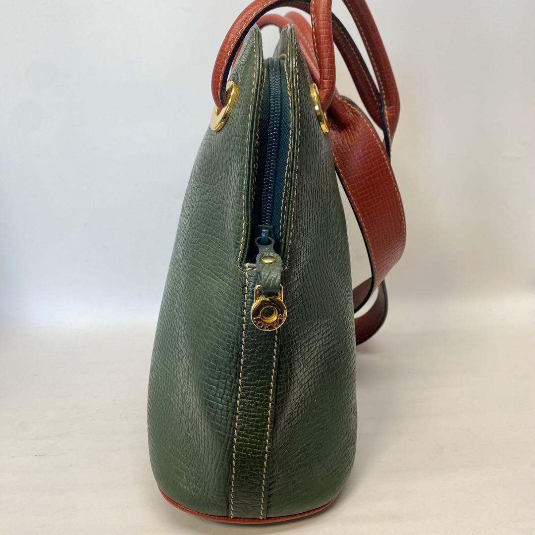 ロエベ グリーンショルダーバッグ 型押しレザー ビンテージ