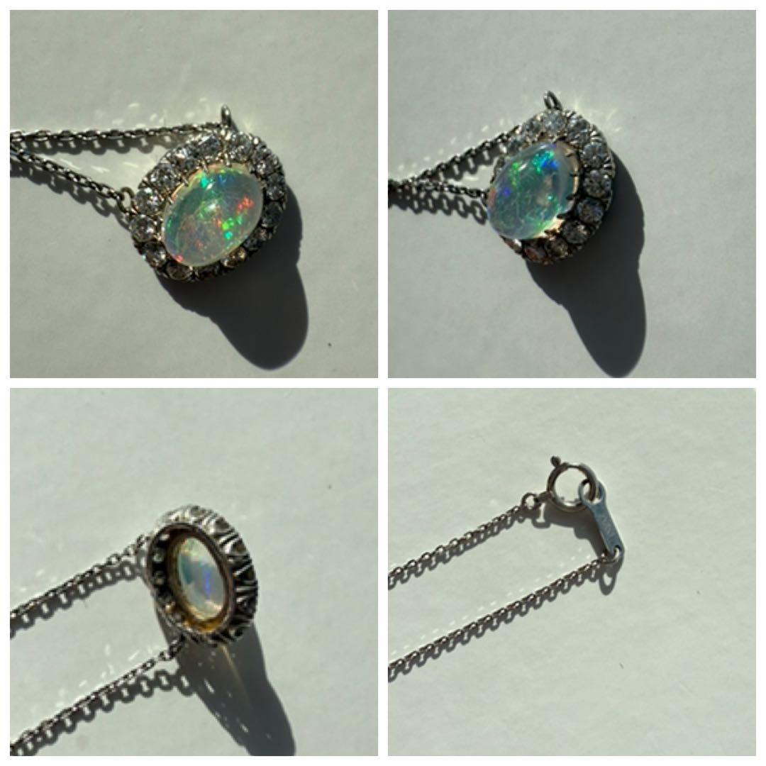 希少オパール遊色美ダイヤヘイローネックレスプラチナクラシック