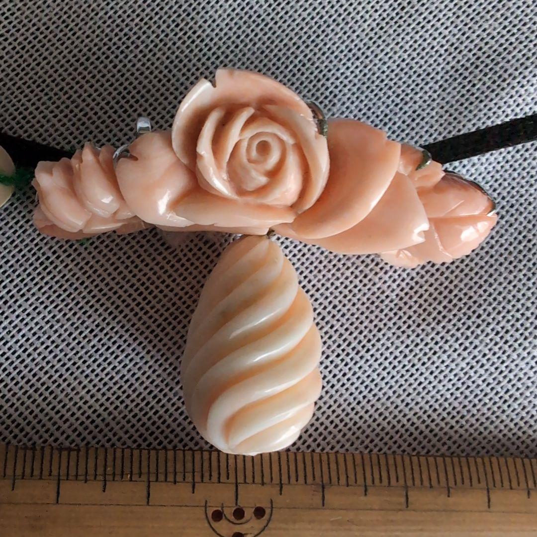 ✨スポーツの日セール✨帯留めネックレス、本珊瑚の帯留め＆螺旋カットの本珊瑚トップ