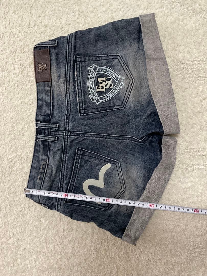 デニムショートパンツ ダークブルー ロゴ刺繍付き