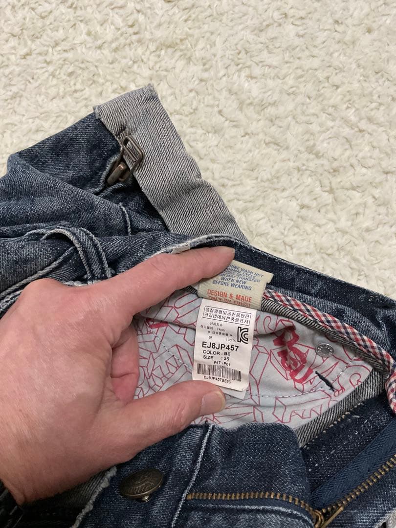 デニムショートパンツ ダークブルー ロゴ刺繍付き