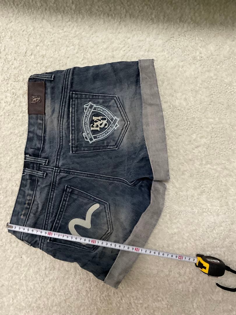 デニムショートパンツ ダークブルー ロゴ刺繍付き