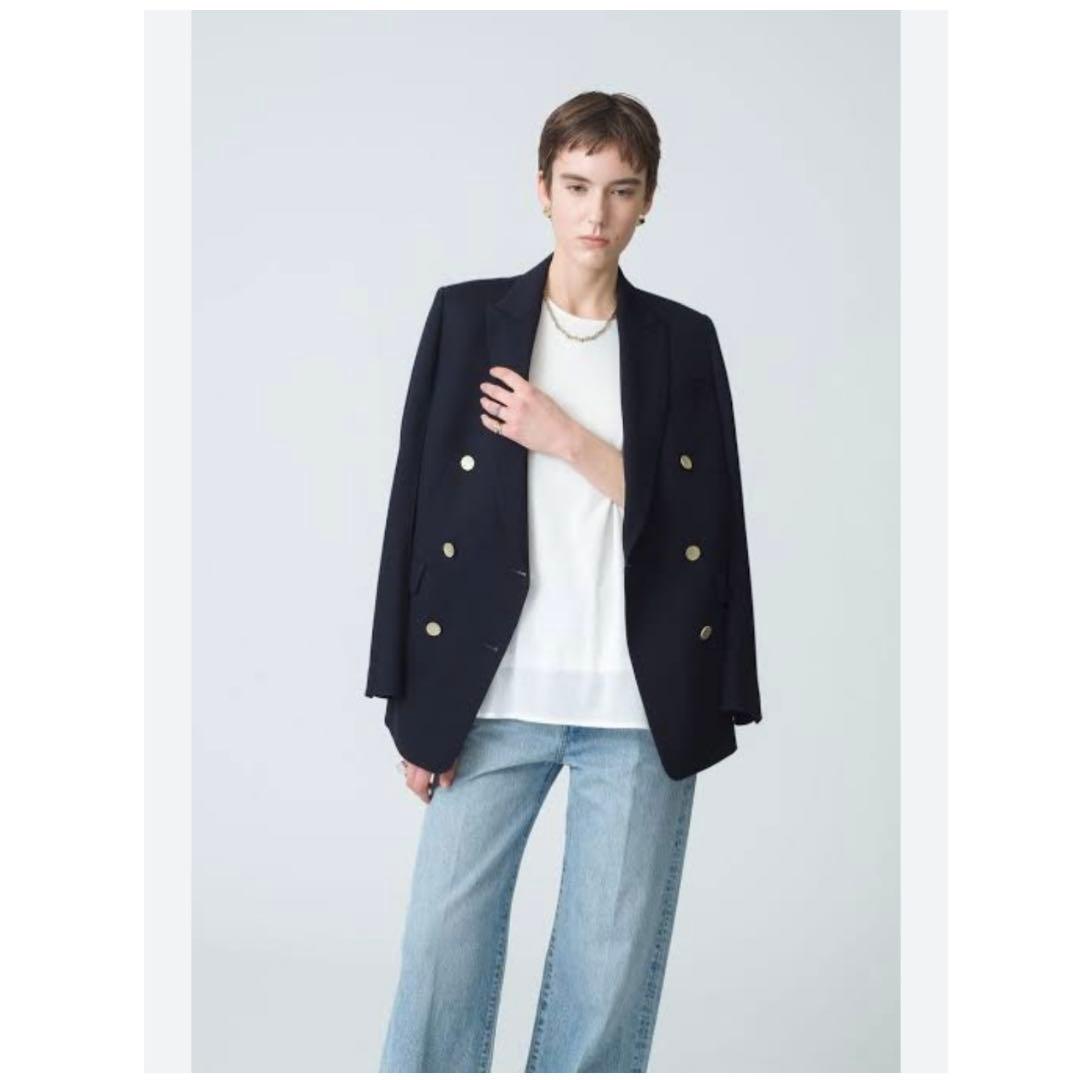 【美品 エブール ライトドライウール 6釦ダブルジャケット 近年モデル 金ボタン