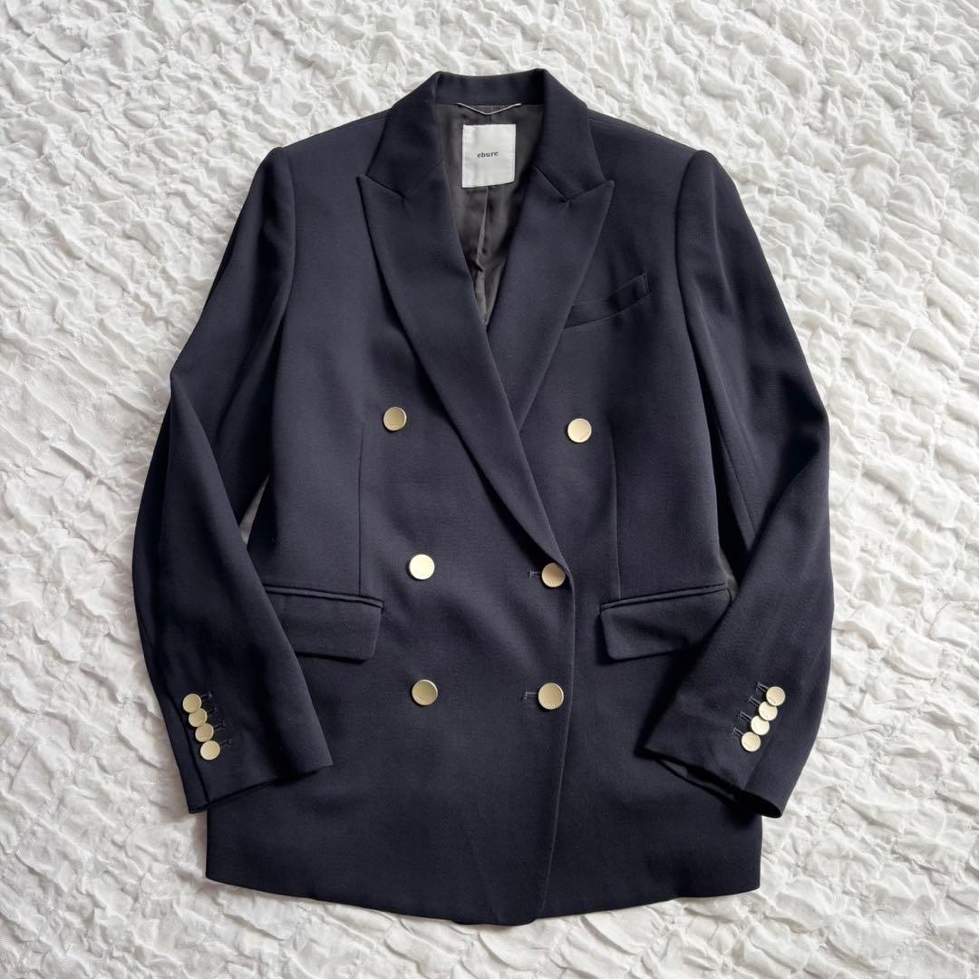 【美品 エブール ライトドライウール 6釦ダブルジャケット 近年モデル 金ボタン