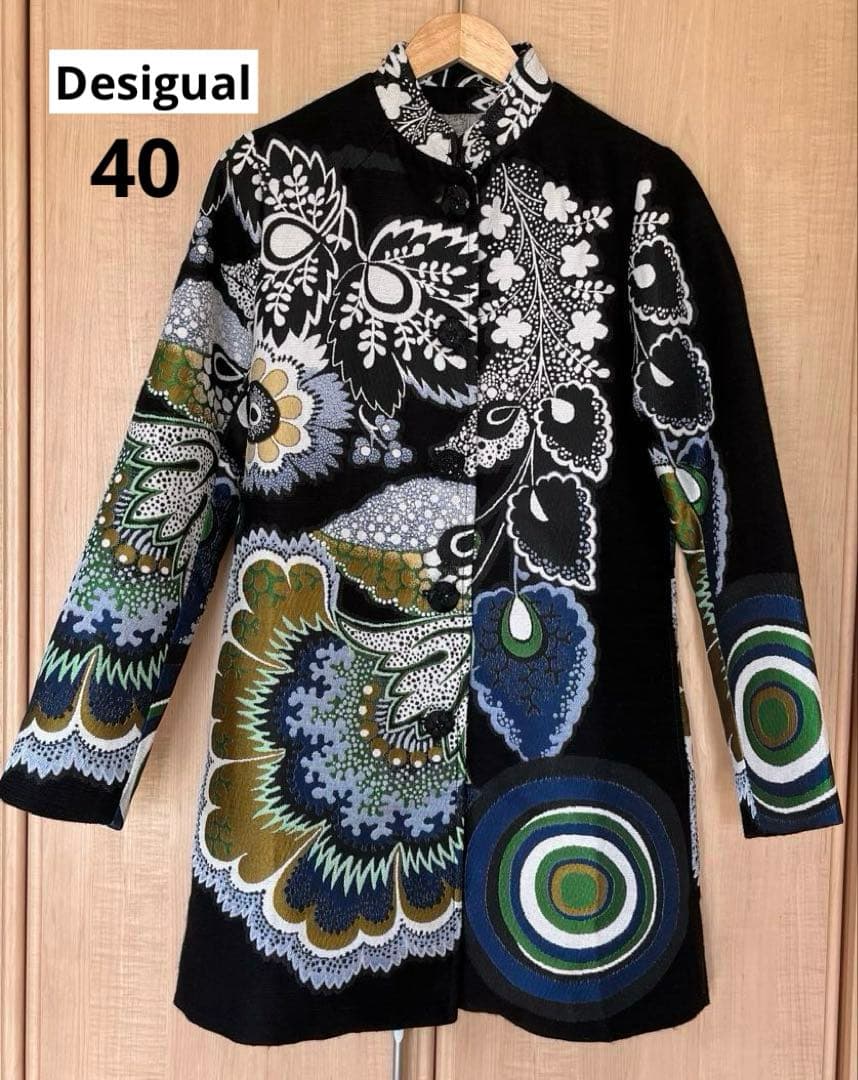 Desigual デシグアル コート 総柄 ゴブラン織 刺繍 40