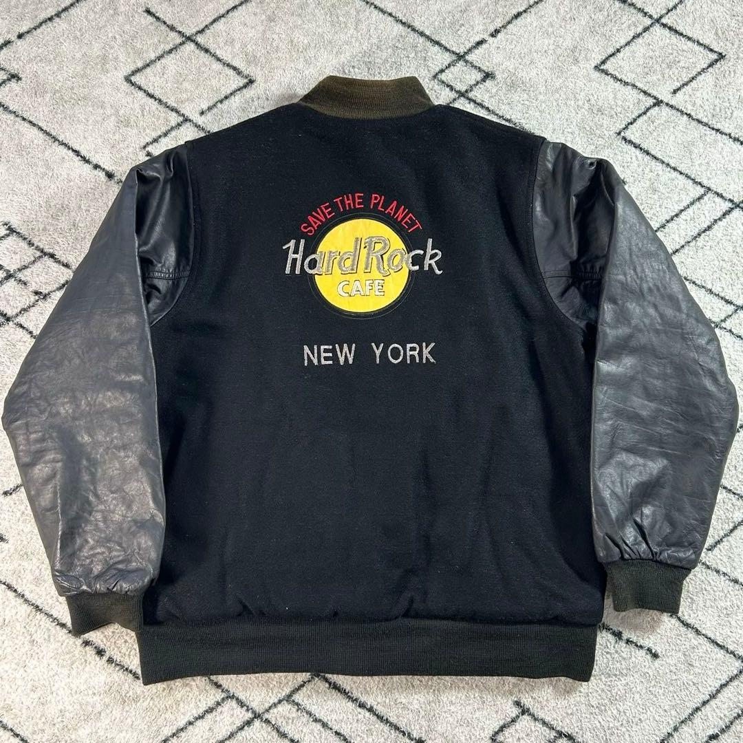【USA製】90s 希少 ハードロックカフェ スタジャン 刺繍 ニューヨーク L