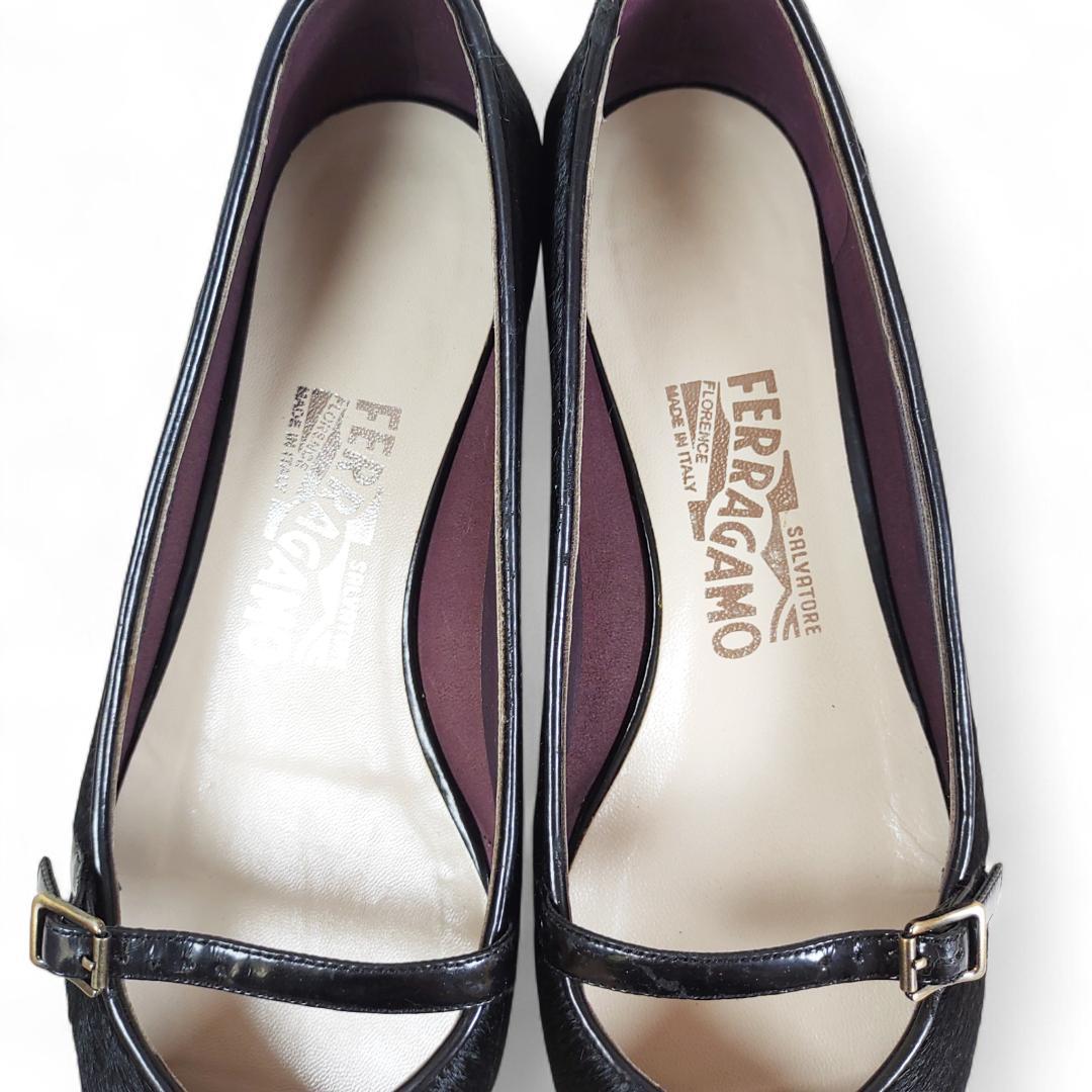 フェラガモ|オードリー|ハラコ|5C|黒|i1709