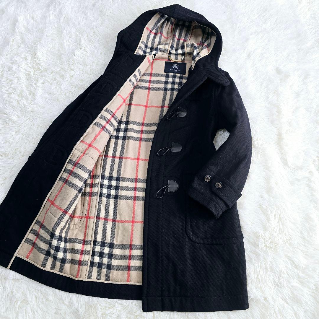 美品✨バーバリーロンドン　ダッフルコート　カシミヤ混　ノバチェック　黒　M