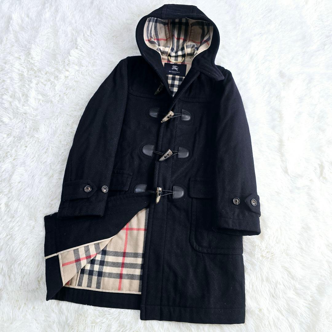 美品✨バーバリーロンドン　ダッフルコート　カシミヤ混　ノバチェック　黒　M