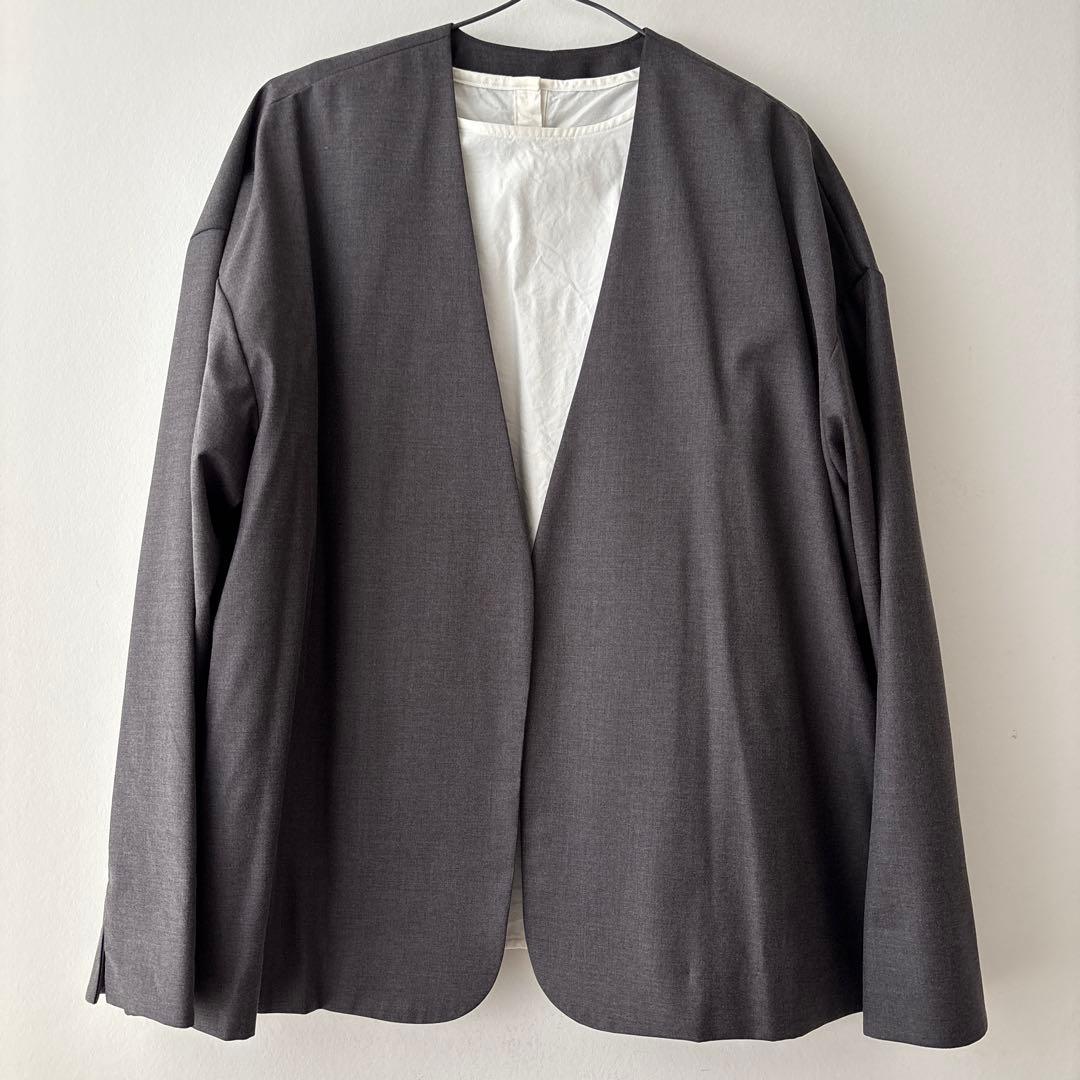 SOLAMONATノーカラージャケット グレー 長袖 40