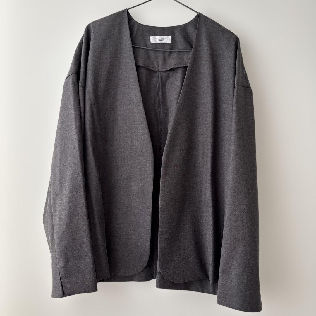 SOLAMONATノーカラージャケット グレー 長袖 40