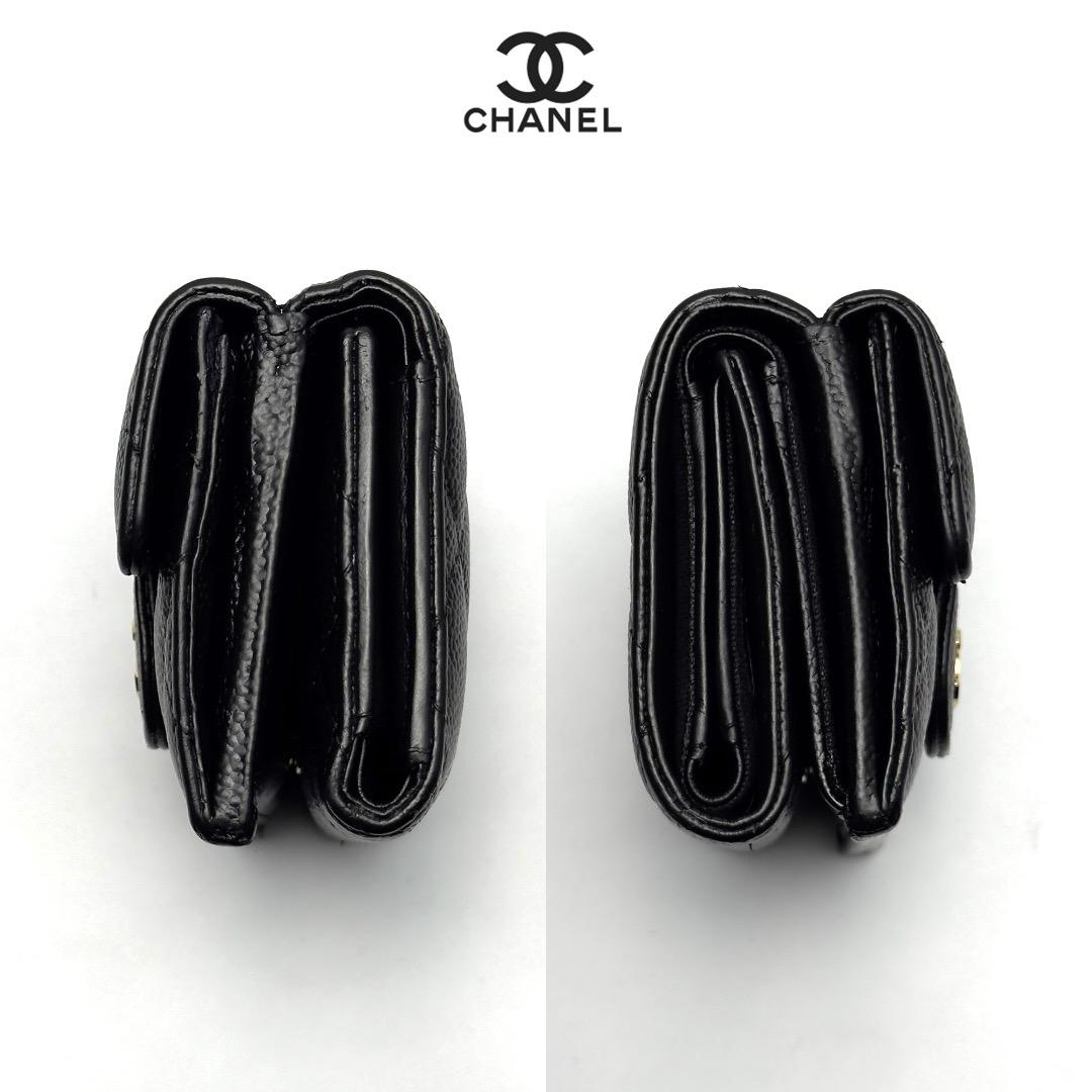 正規品　新型タイプ　シャネル　マトラッセ　ゴールド金具　Wホック　三つ折り財布