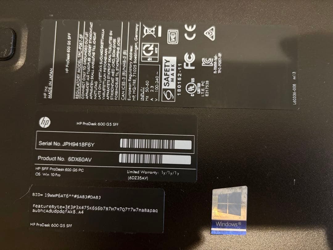 HP ProDesk 600 G5 SFF SSD256 メモリ16G NVNe