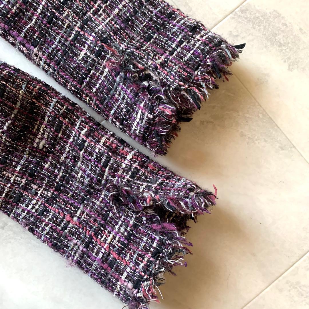 ANAYI アナイ ノーカラー ツイード ジャケット フリンジ 38