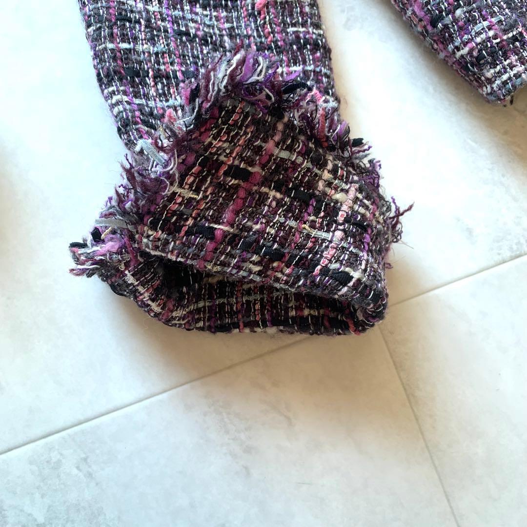 ANAYI アナイ ノーカラー ツイード ジャケット フリンジ 38