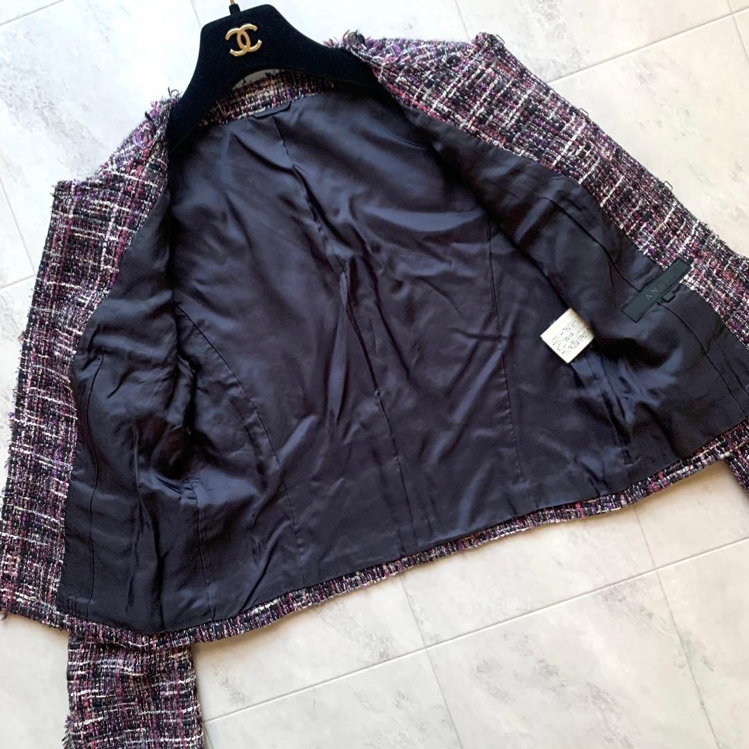 ANAYI アナイ ノーカラー ツイード ジャケット フリンジ 38