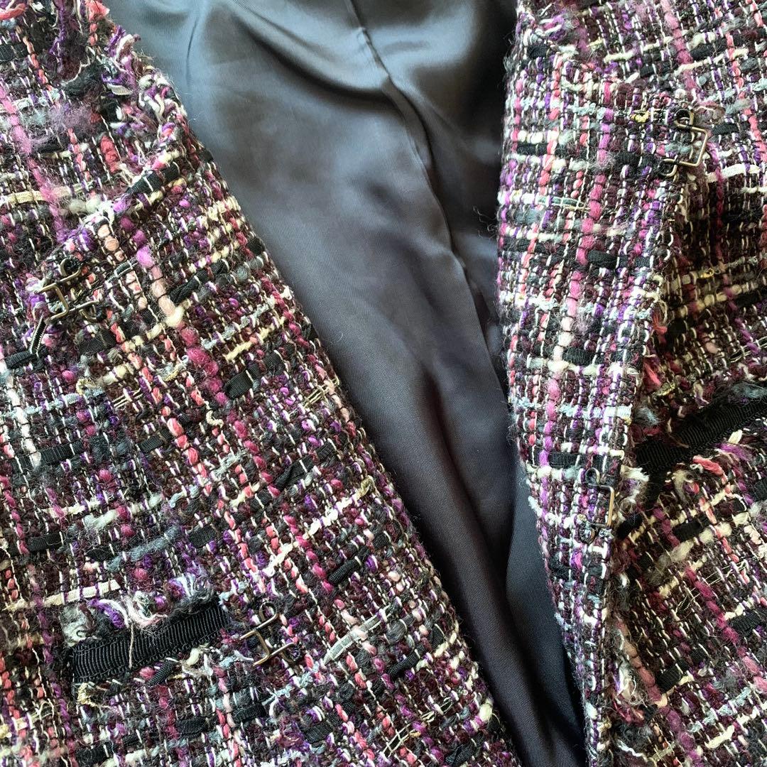 ANAYI アナイ ノーカラー ツイード ジャケット フリンジ 38