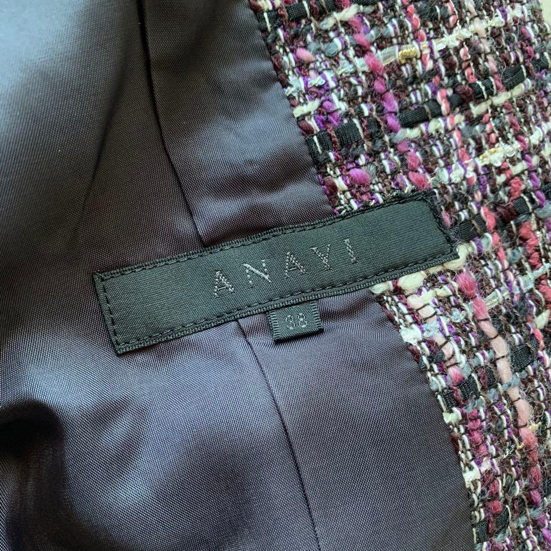 ANAYI アナイ ノーカラー ツイード ジャケット フリンジ 38