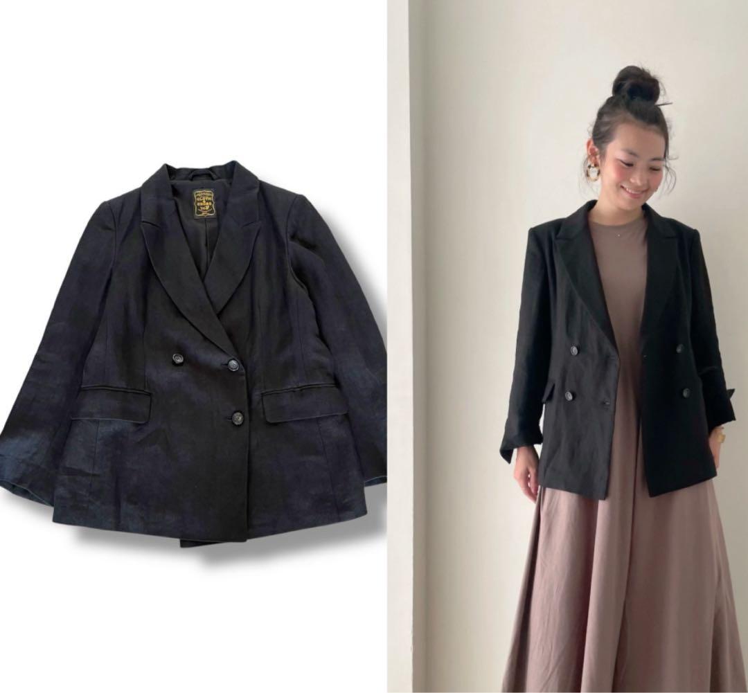 ハグオーワー＊クロスアンドクロス＊ リネンダブルブレストジャケット＊ブラック