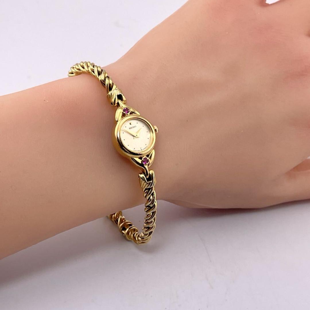 【新品電池◎/稼働】セイコー 2Pカラーストーン ルビー ゴールドウォッチ 時計