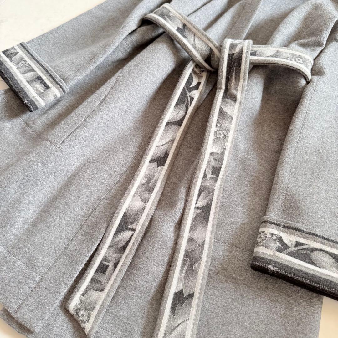 美品★レオナール フーデッドコート ダブルフェイス 花柄 トリム ベルト XL