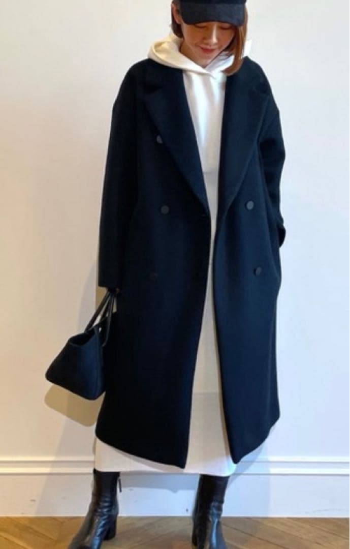 allureville ブラック ウールボンディングチェスターコート　2