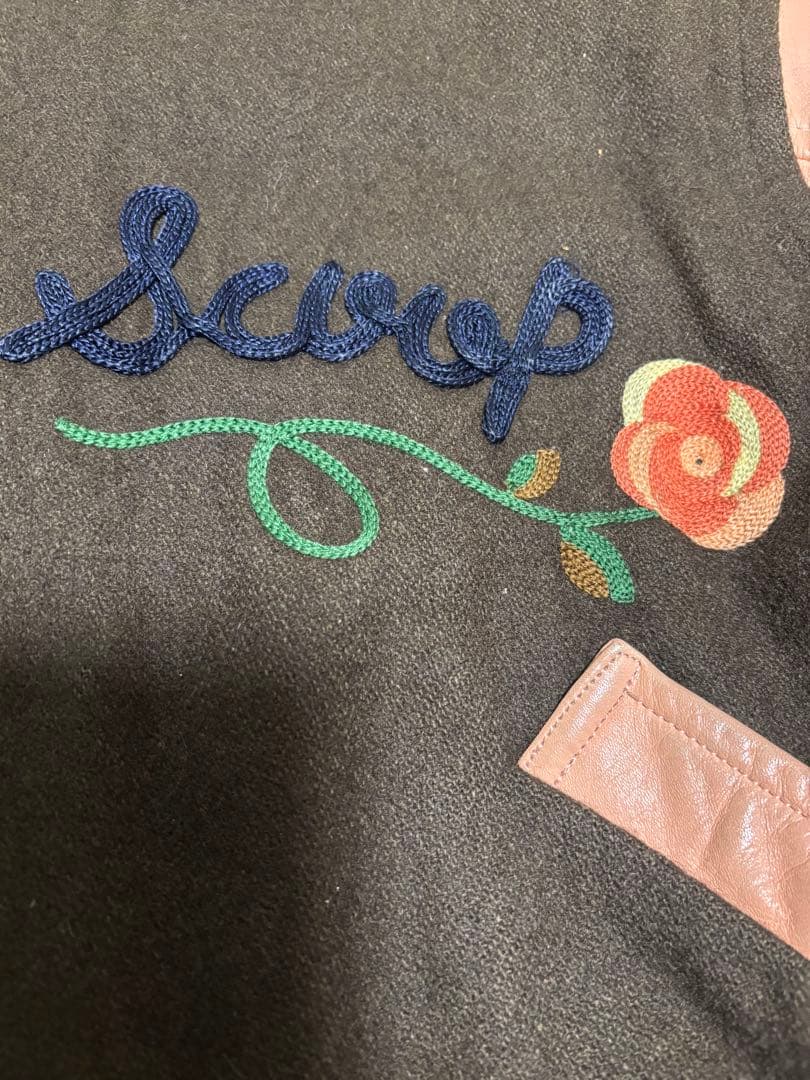 SCOOP 薔薇刺繍スタジャン 牛革　ブラウン・ピンク　激レア　花の刺繍
