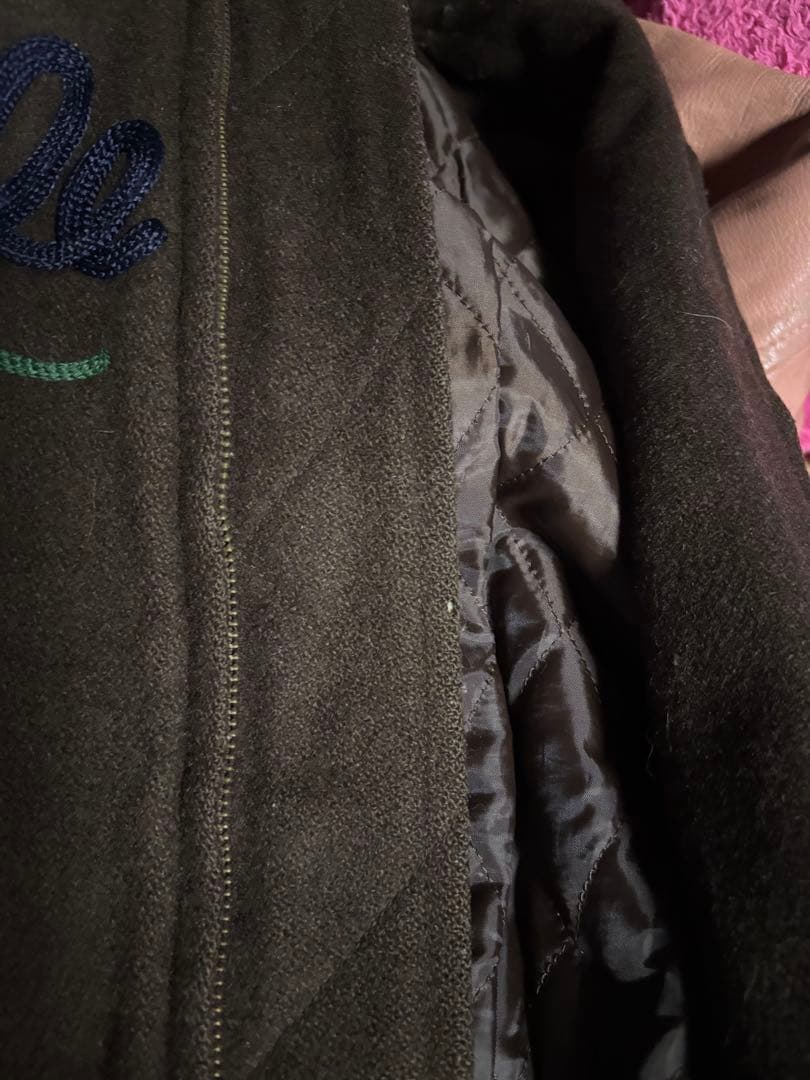 SCOOP 薔薇刺繍スタジャン 牛革　ブラウン・ピンク　激レア　花の刺繍