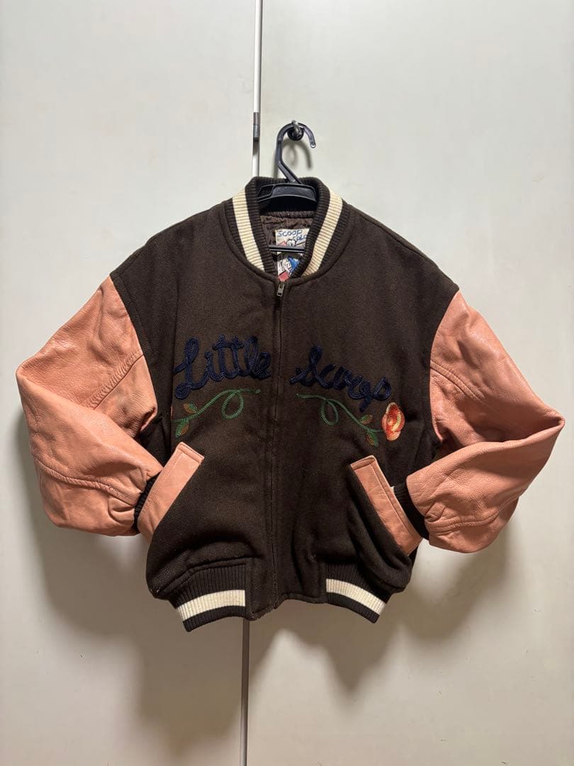 SCOOP 薔薇刺繍スタジャン 牛革　ブラウン・ピンク　激レア　花の刺繍