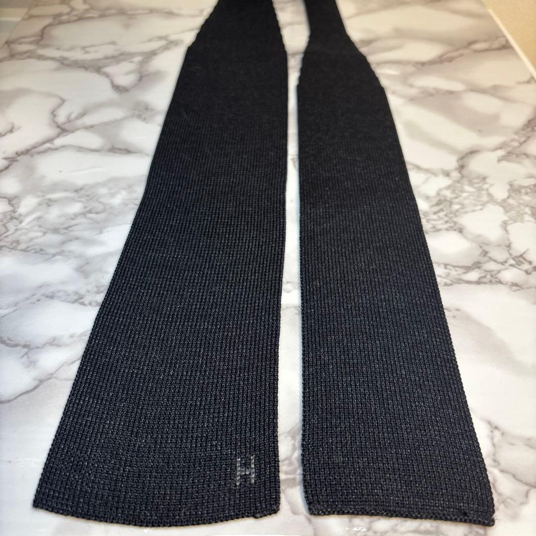 【極美品✨】HERMES ニットネクタイ　2way ブラック　グレー　黒　秋冬