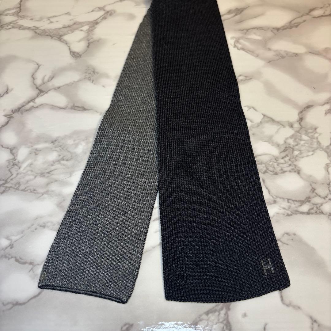 【極美品✨】HERMES ニットネクタイ　2way ブラック　グレー　黒　秋冬