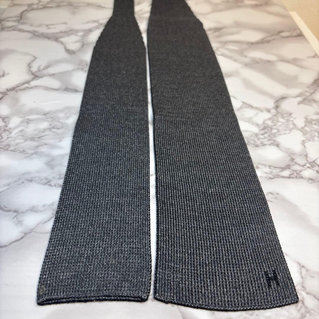 【極美品✨】HERMES ニットネクタイ　2way ブラック　グレー　黒　秋冬