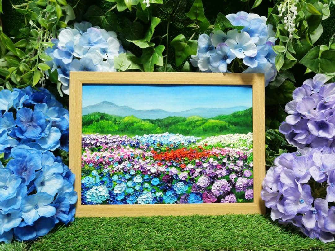 油絵 絵画 【アジサイの丘】